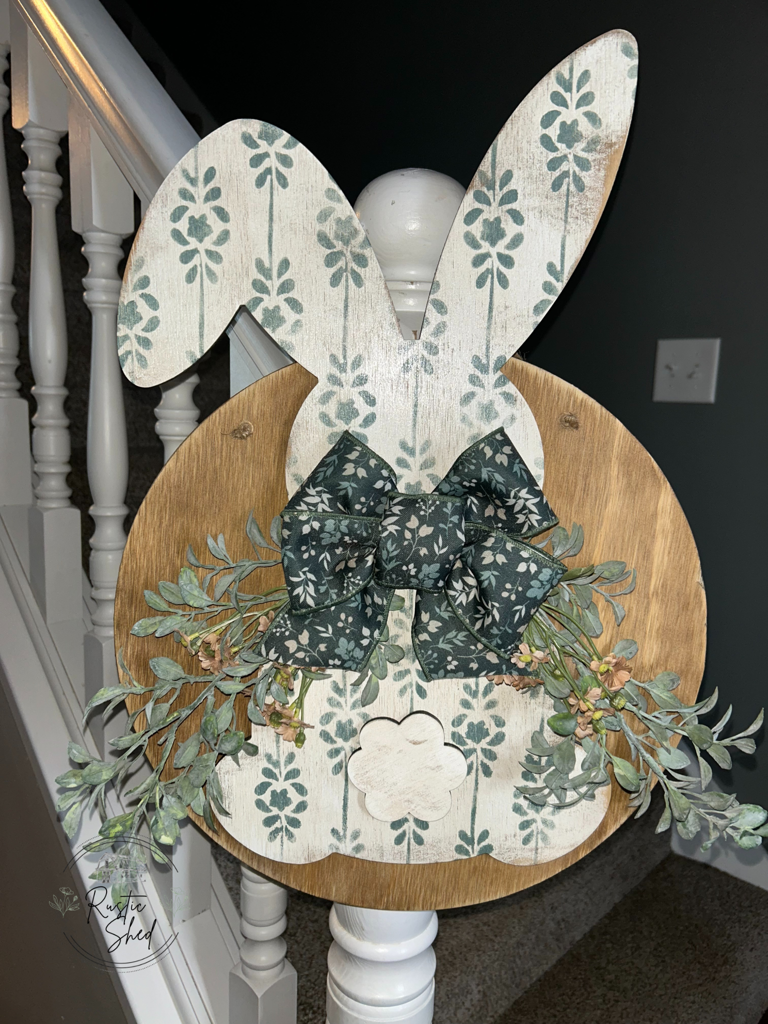 Easter Bunny door hanger - white and green (15" x 20")