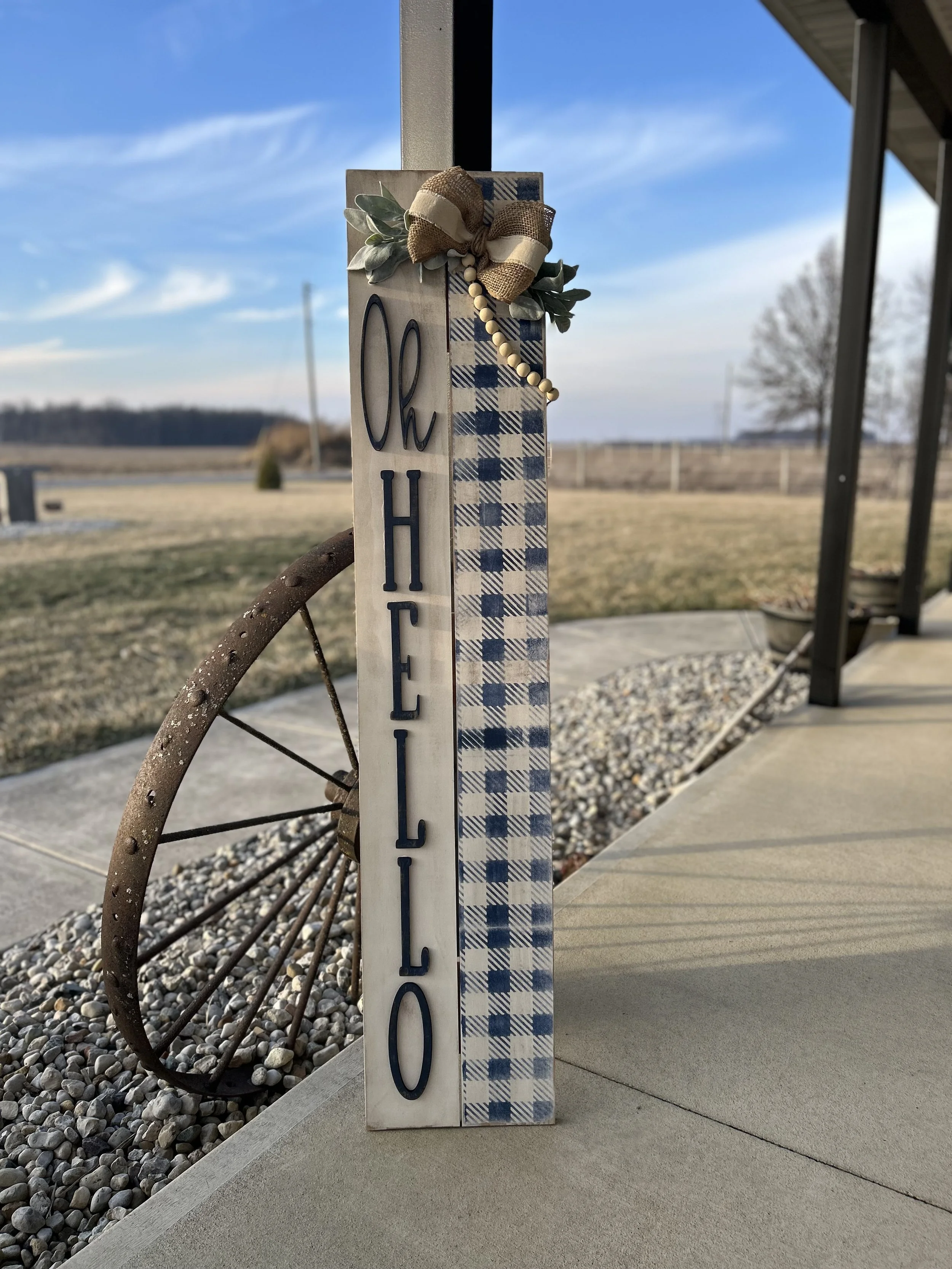 Plaid "Oh Hello" Porch Leaner