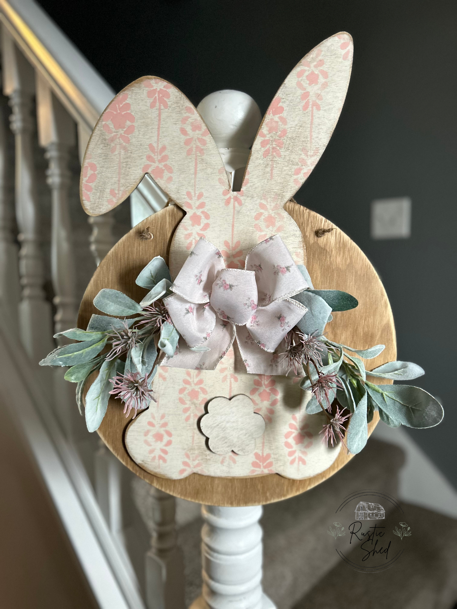 Easter Bunny door hanger- pink and white (15" x 20")