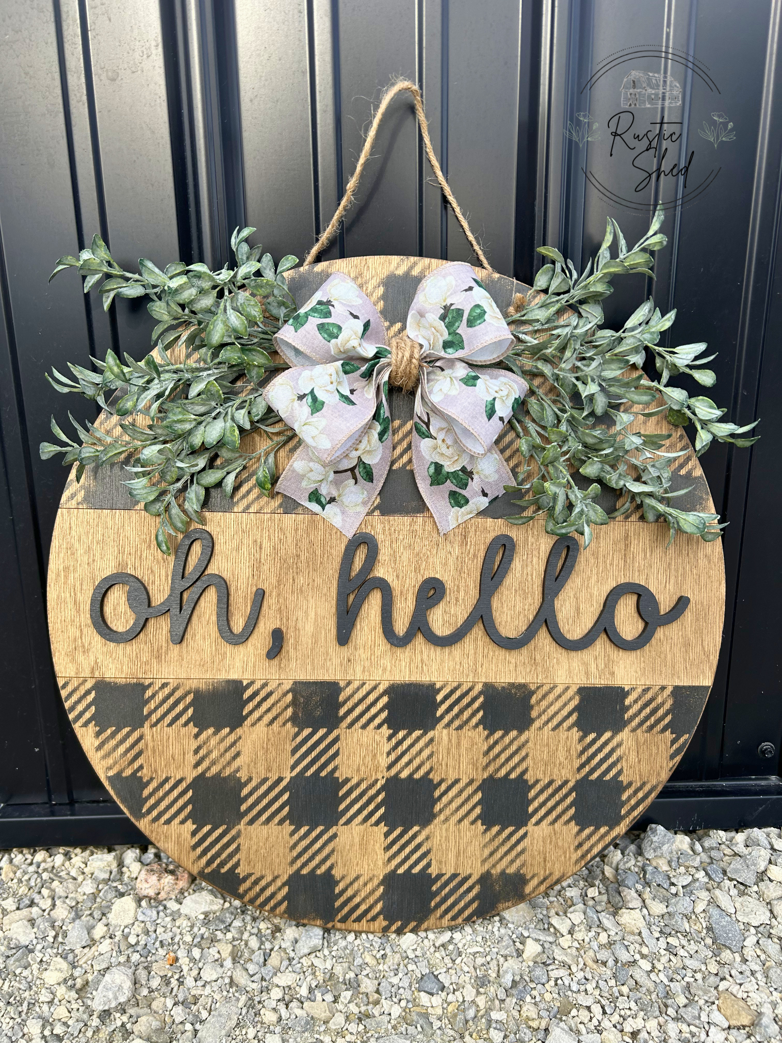 Rustic "Oh, Hello" Wooden Door Sign