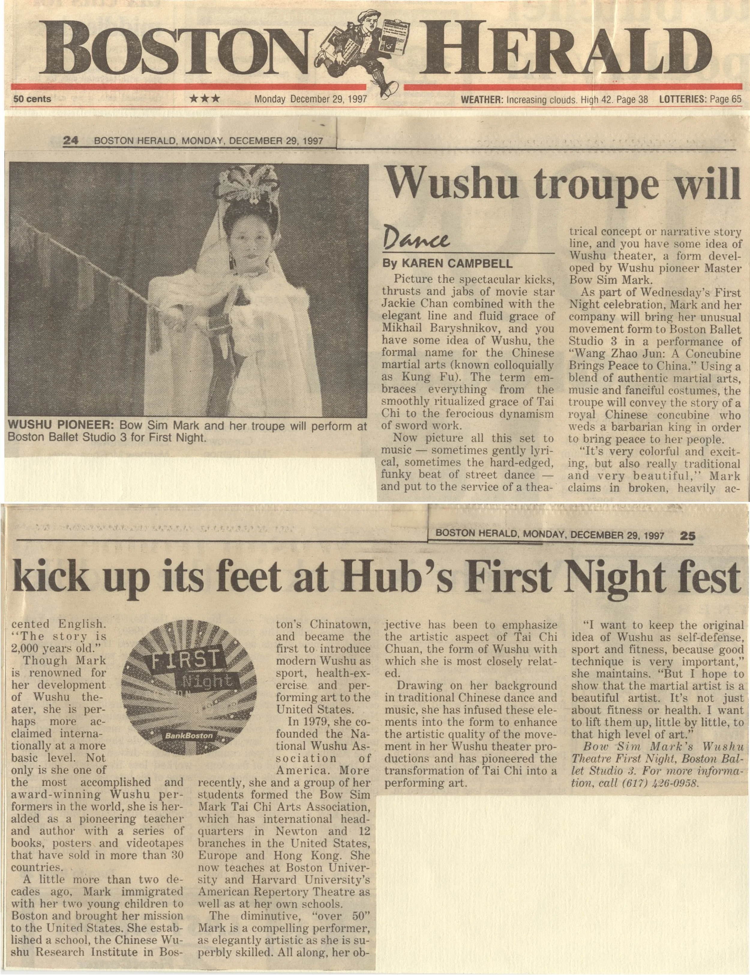 Bow Sim Mark's Wushu Troupe featured Wushu Pioneer performance for First Night