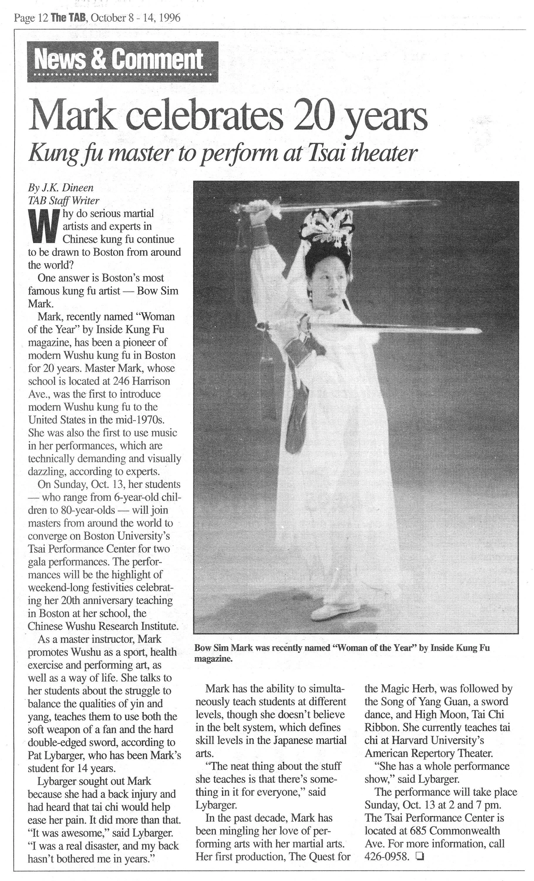 Bow Sim Mark celebrates 20 years: "Kung Fu Master performs at Tsai Theater"