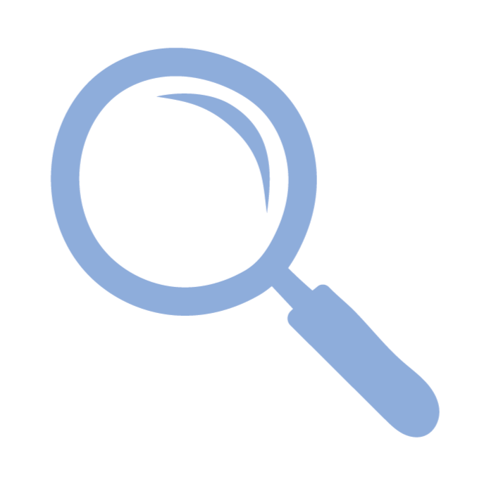 Magnifying glass icon with a light blue outline and handle.