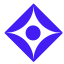 A simple blue geometric icon with a central eye shape and a diamond pattern.