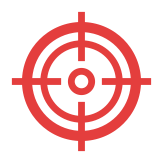 Red target symbol with concentric circles and crosshairs on a black background.