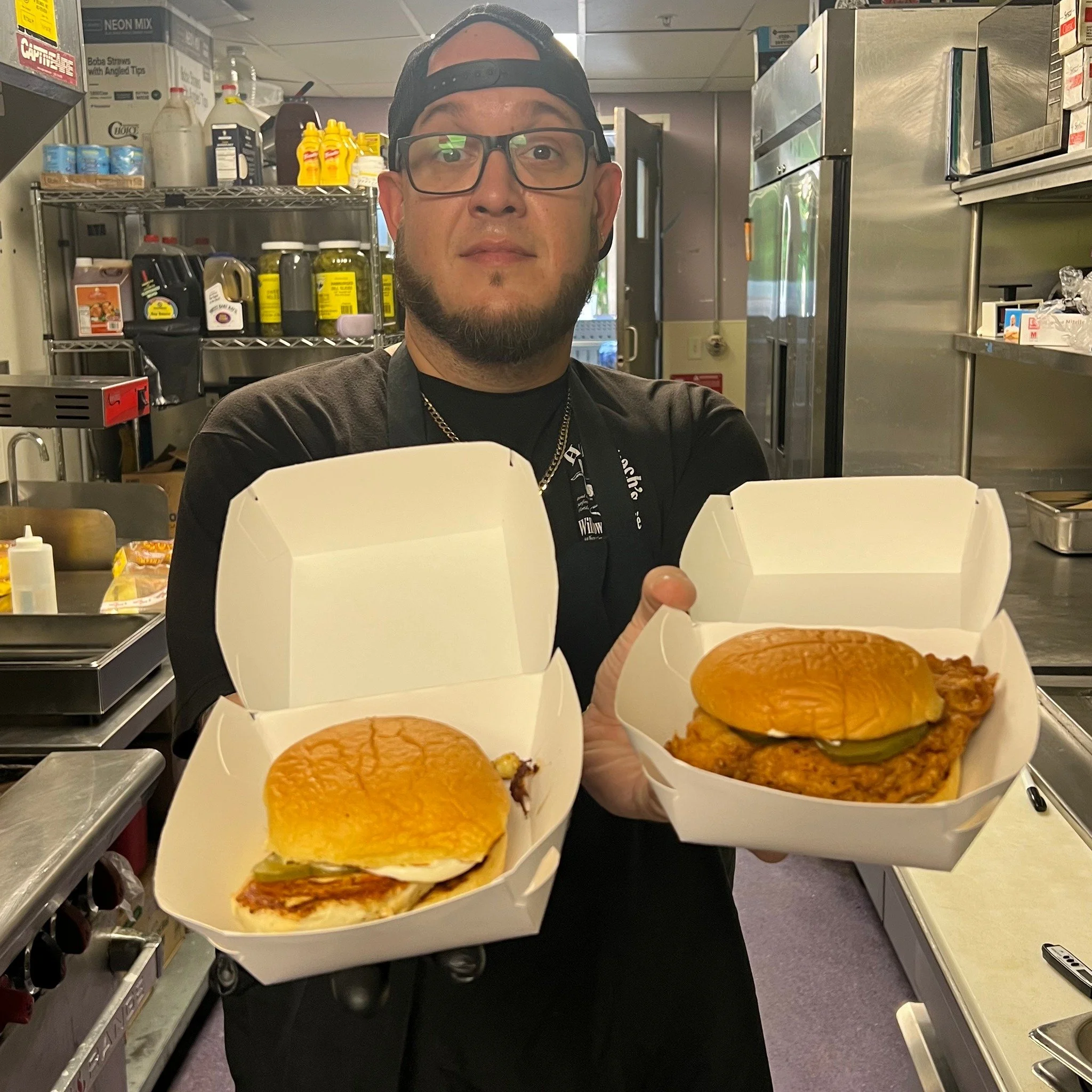 Executive Chef Patrick Story invites you to hit Burgerbach's at\ Tuffy's Music Box &amp; Lounge this weekend on the corner of 2nd and Myrtle in Downtown Sanford for the best chicken sammiches and smashburgers in town! Order in person at our kiosk or 