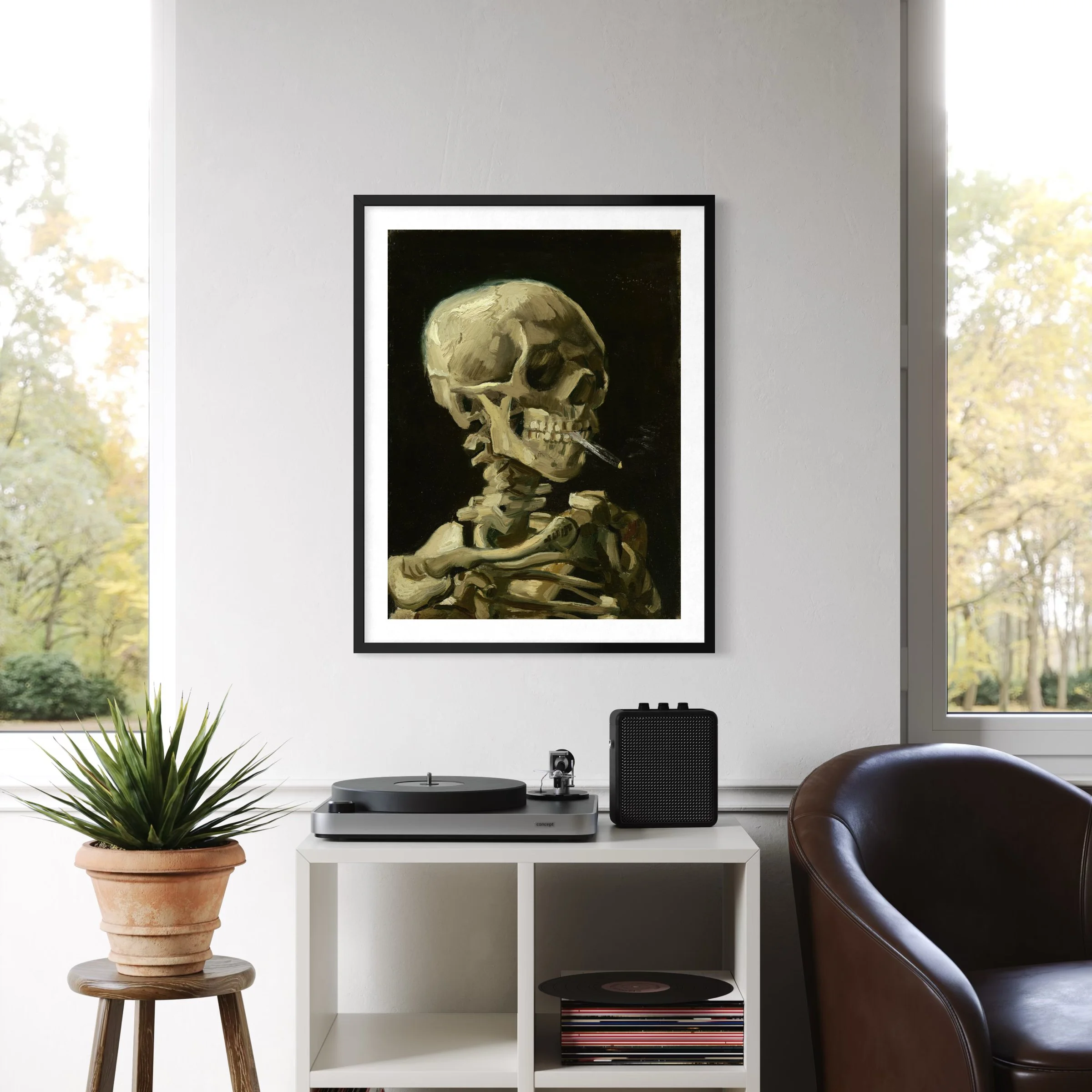 Head of a Skeleton with a Burning Cigarette by Vincent van Gogh (1885)