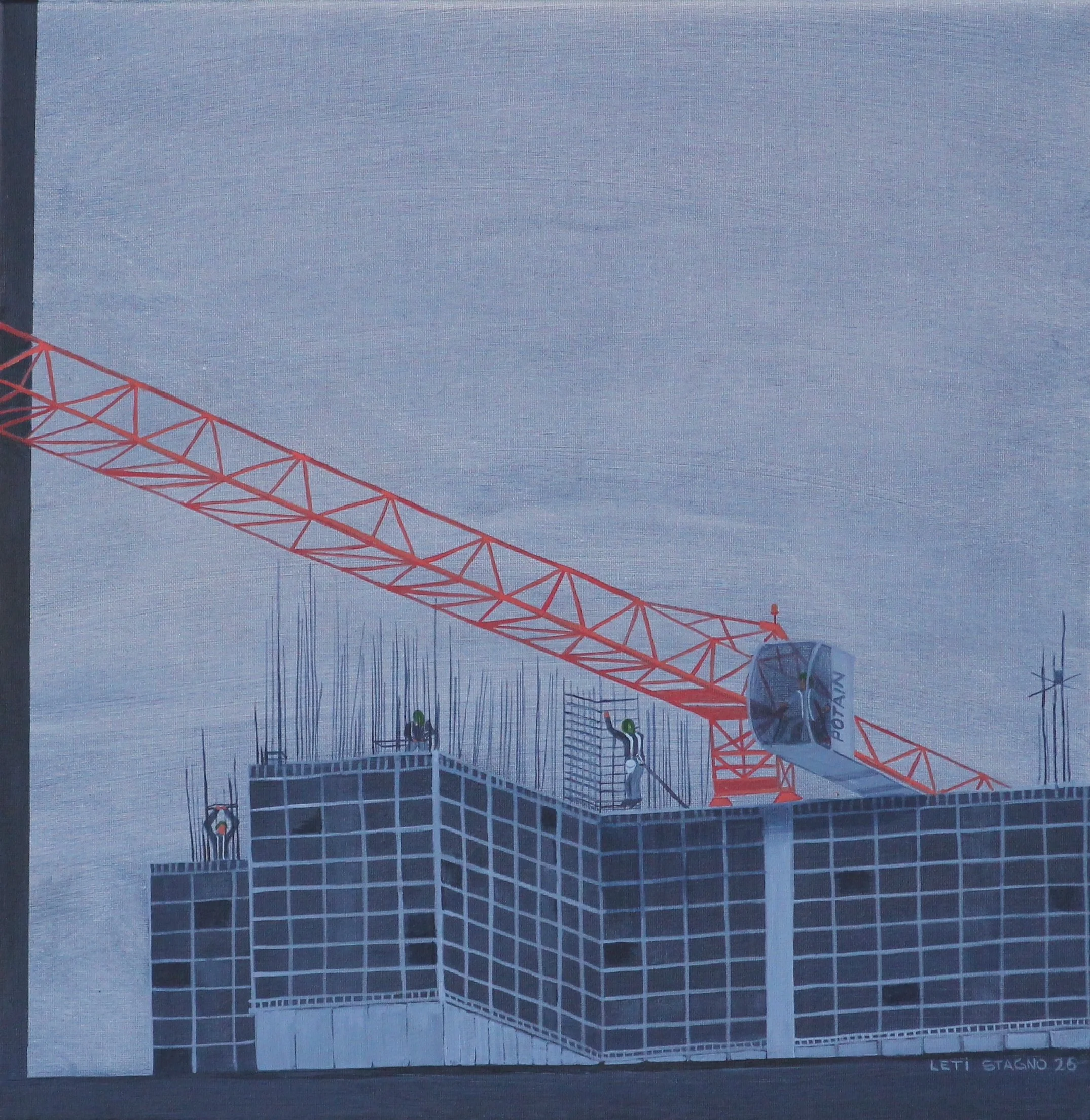 OBREROS AZULES - 2026 - 40X40cm / 15.75"x15.75" - On that cloud-heavy day, when the sun refused to show itself, I saw the world in a  Payne’s Grey hue.