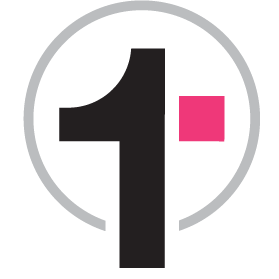 Number 1 with a black numeral and pink square next to it, inside a gray circle