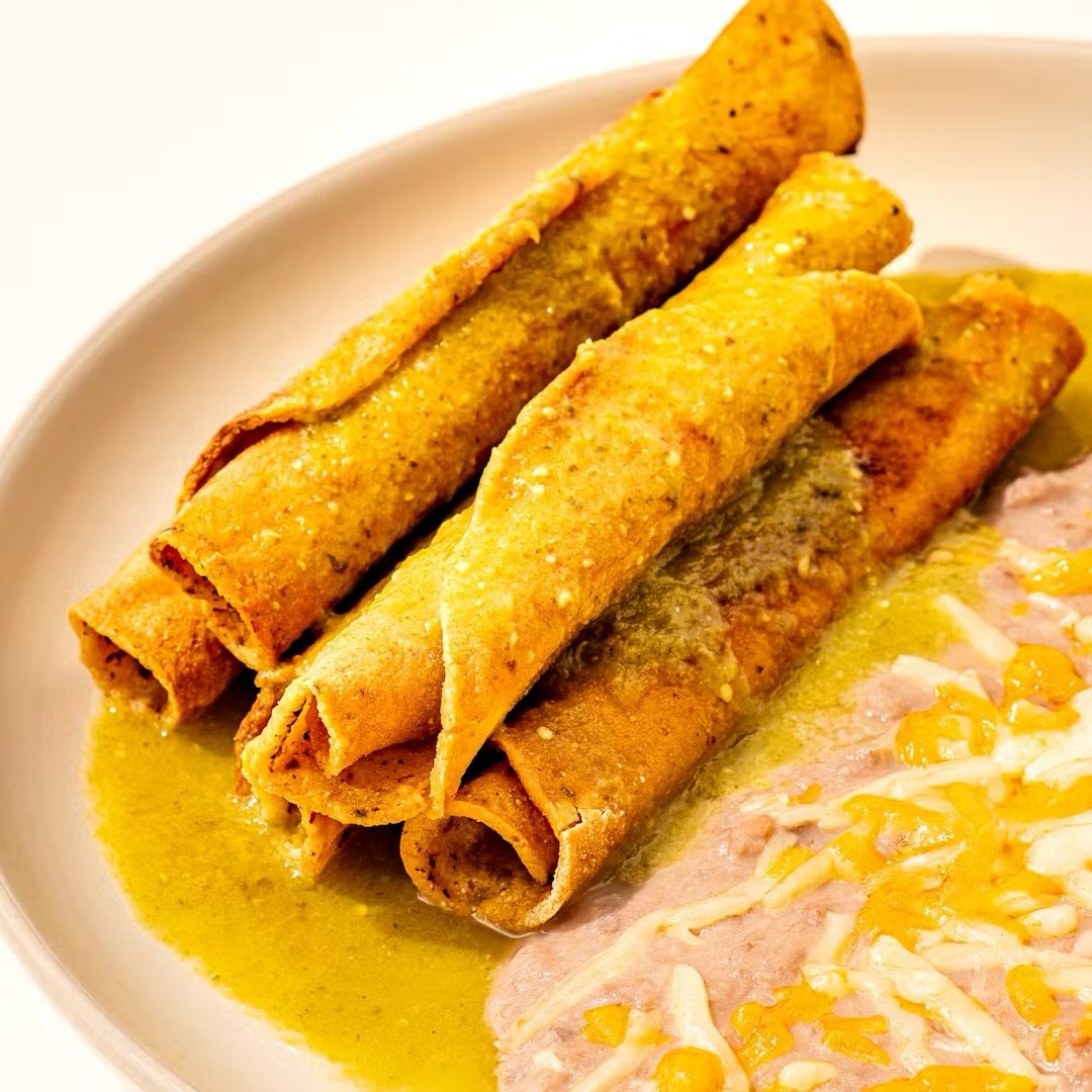 Beef Taquitos + Refried Beans