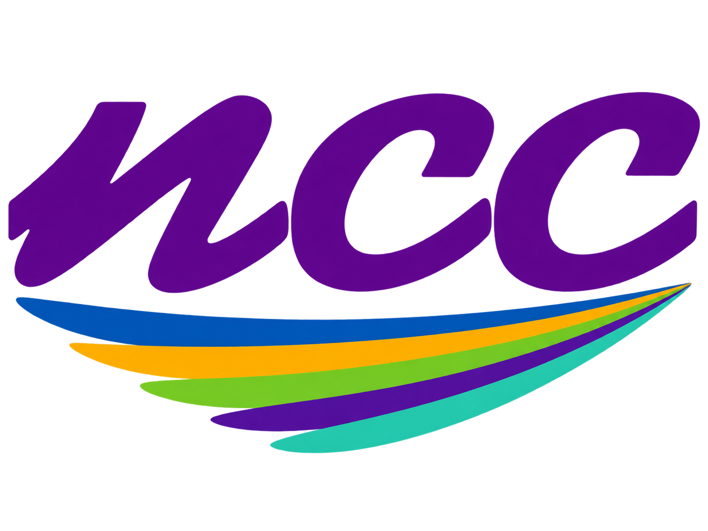 Colorful logo with the letters 'WCC' in purple, above rainbow-colored swoosh lines.