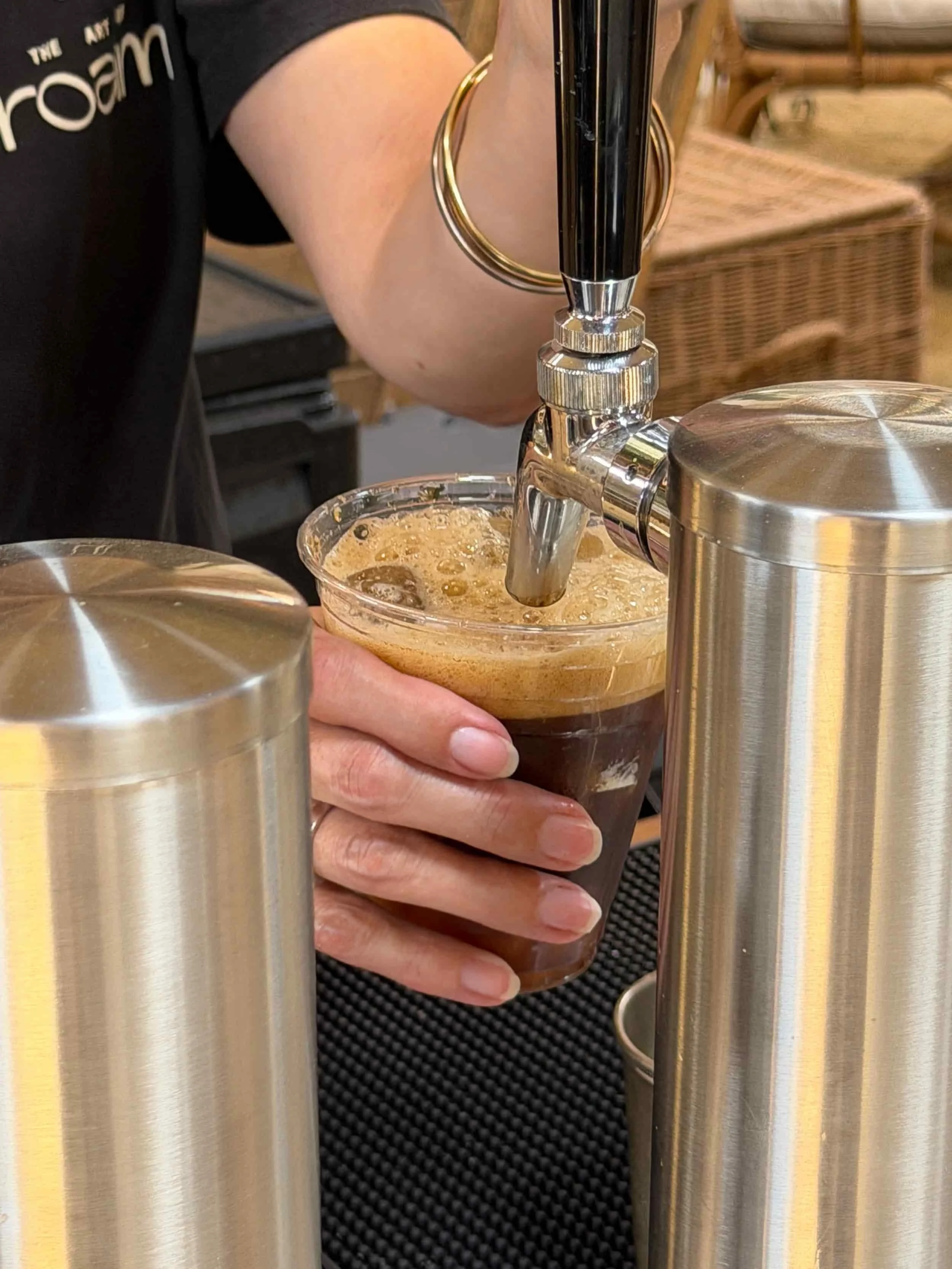 Nitro cold brew poured fresh from The Art of Roam mobile coffee cart in Los Angeles