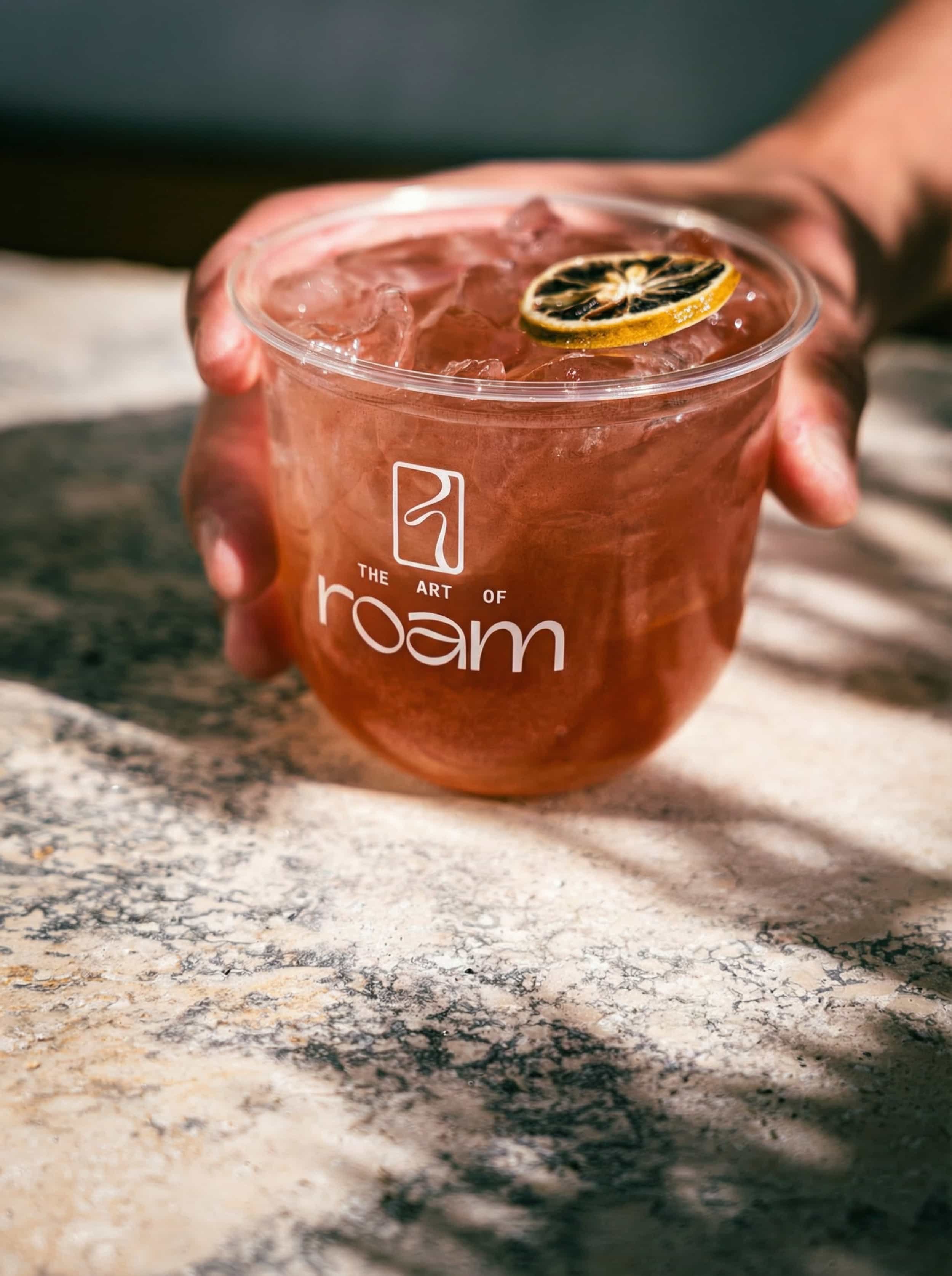 The Art of Roam botanical mocktail with citrus garnish for event beverage catering