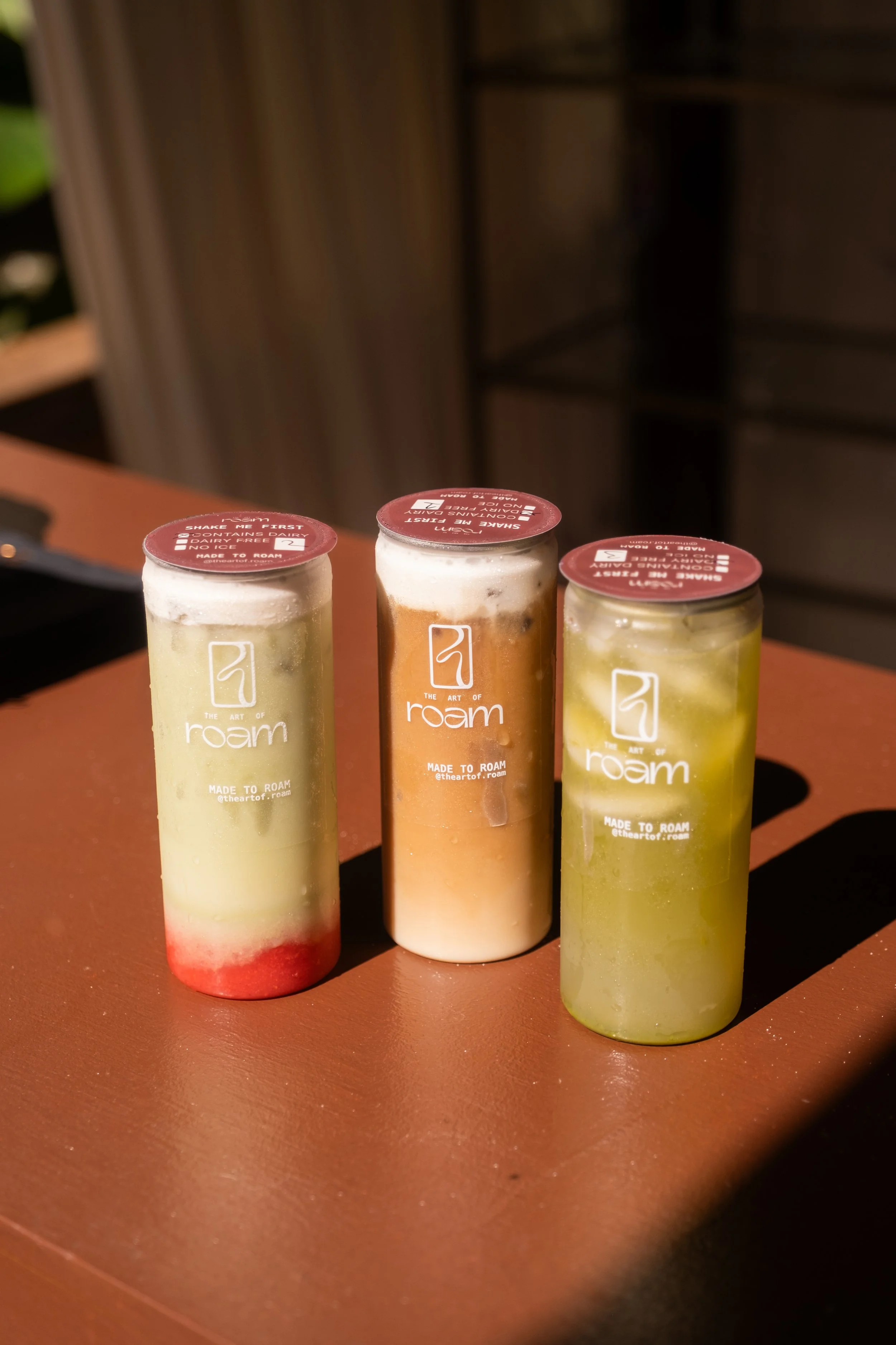 Freshly canned matcha and cold brew beverages by The Art of Roam for a Posse LA influencer event.