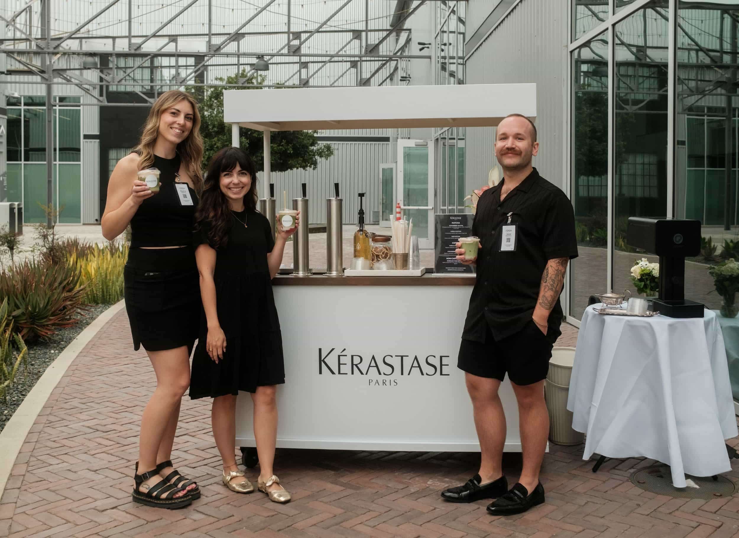 Custom branded Kérastase coffee cart by The Art of Roam for a Los Angeles brand activation