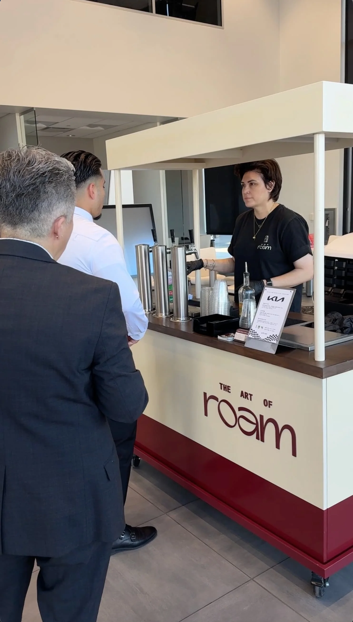 Mobile coffee and matcha cart serving guests at a Beverly Hills corporate event