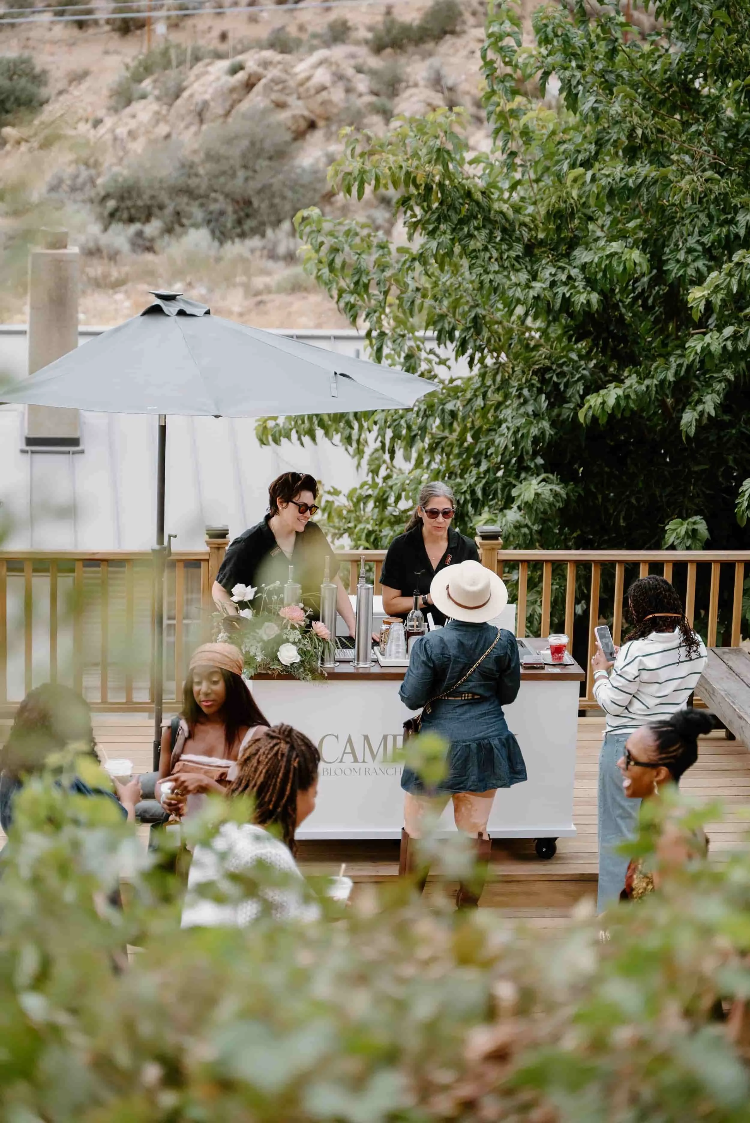 The Art of Roam mobile coffee cart serving guests at an outdoor event in Los Angeles.