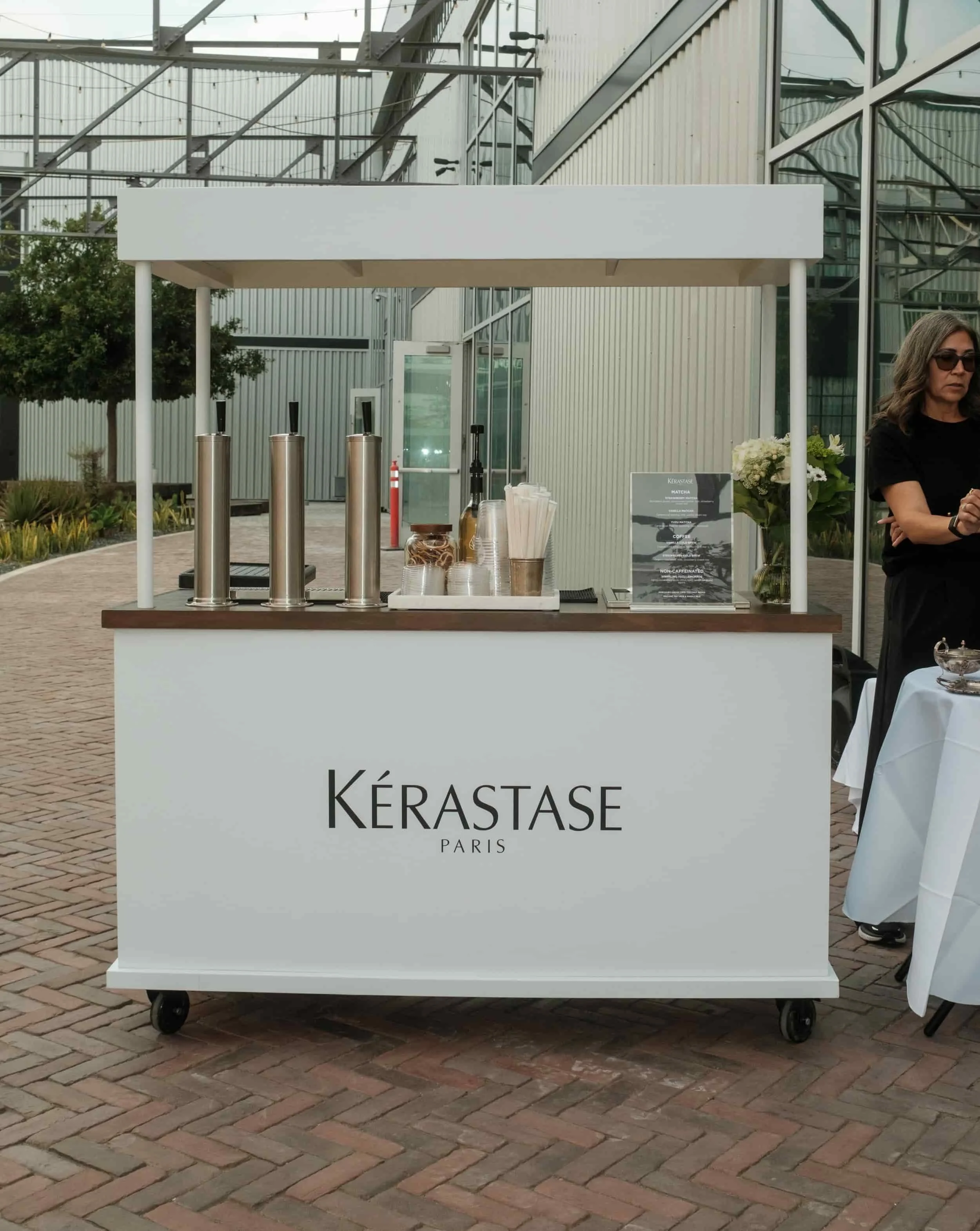 Custom branded The Art of Roam coffee cart for a Kérastase brand activation in Los Angeles