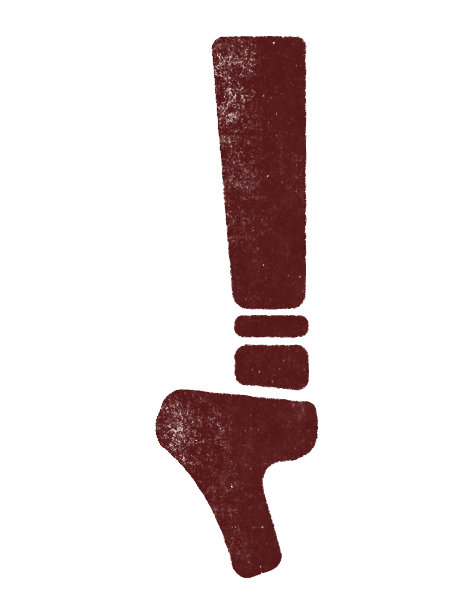 A stylized illustration of a hammer with an exclamation mark integrated into the design.