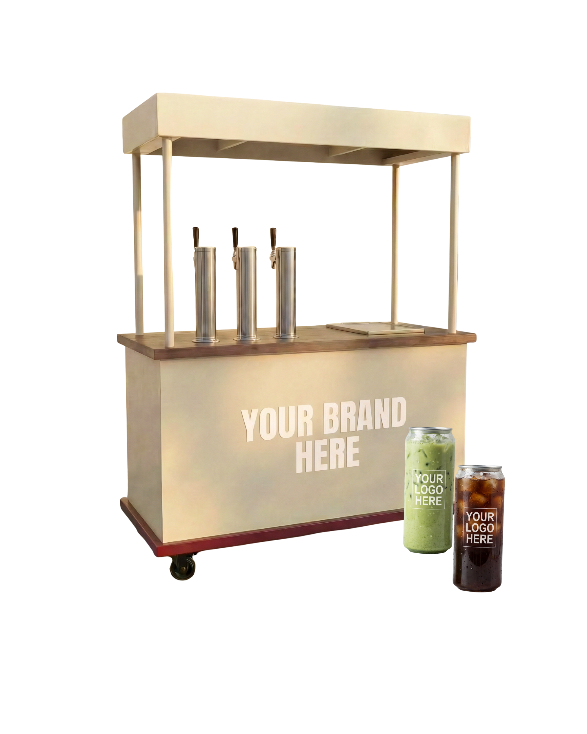 Clear cans for iced drinks served at The Art of Roam mobile cart