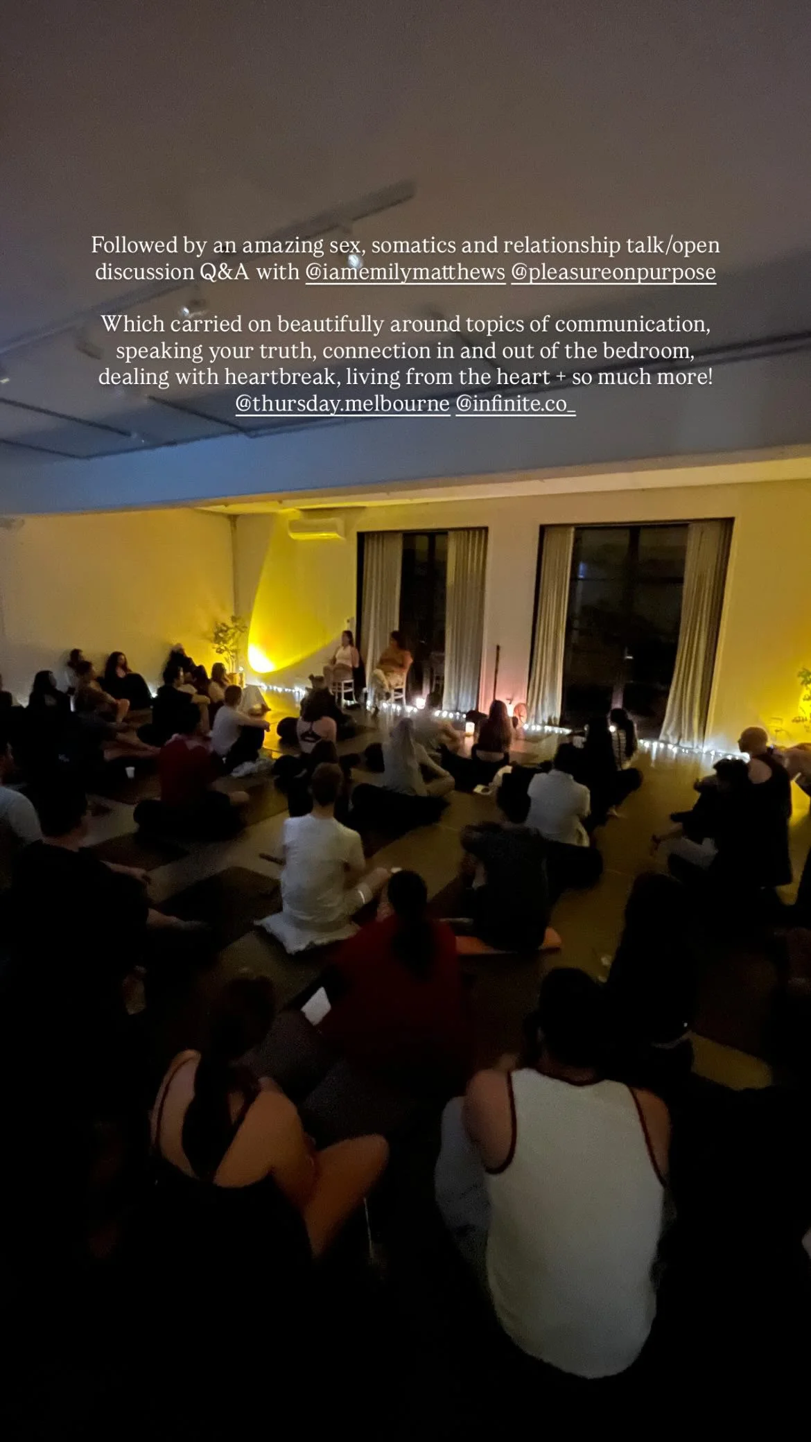 Emily Matthews and Ecca Hamilton leading a panel discussion on dating and pleasure