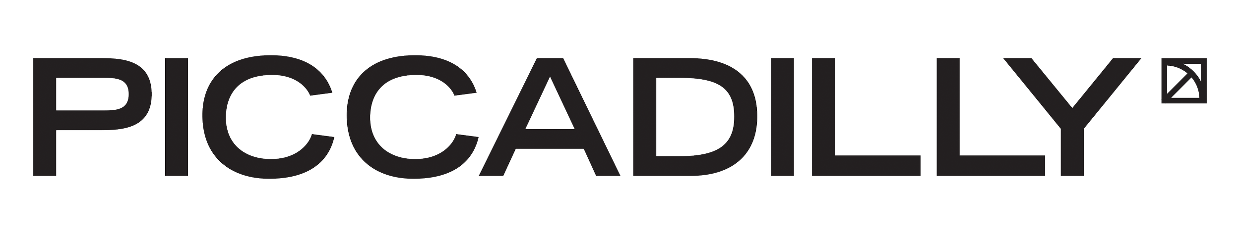 Logotipo da marca Piccadilly em letras grandes e pretas.