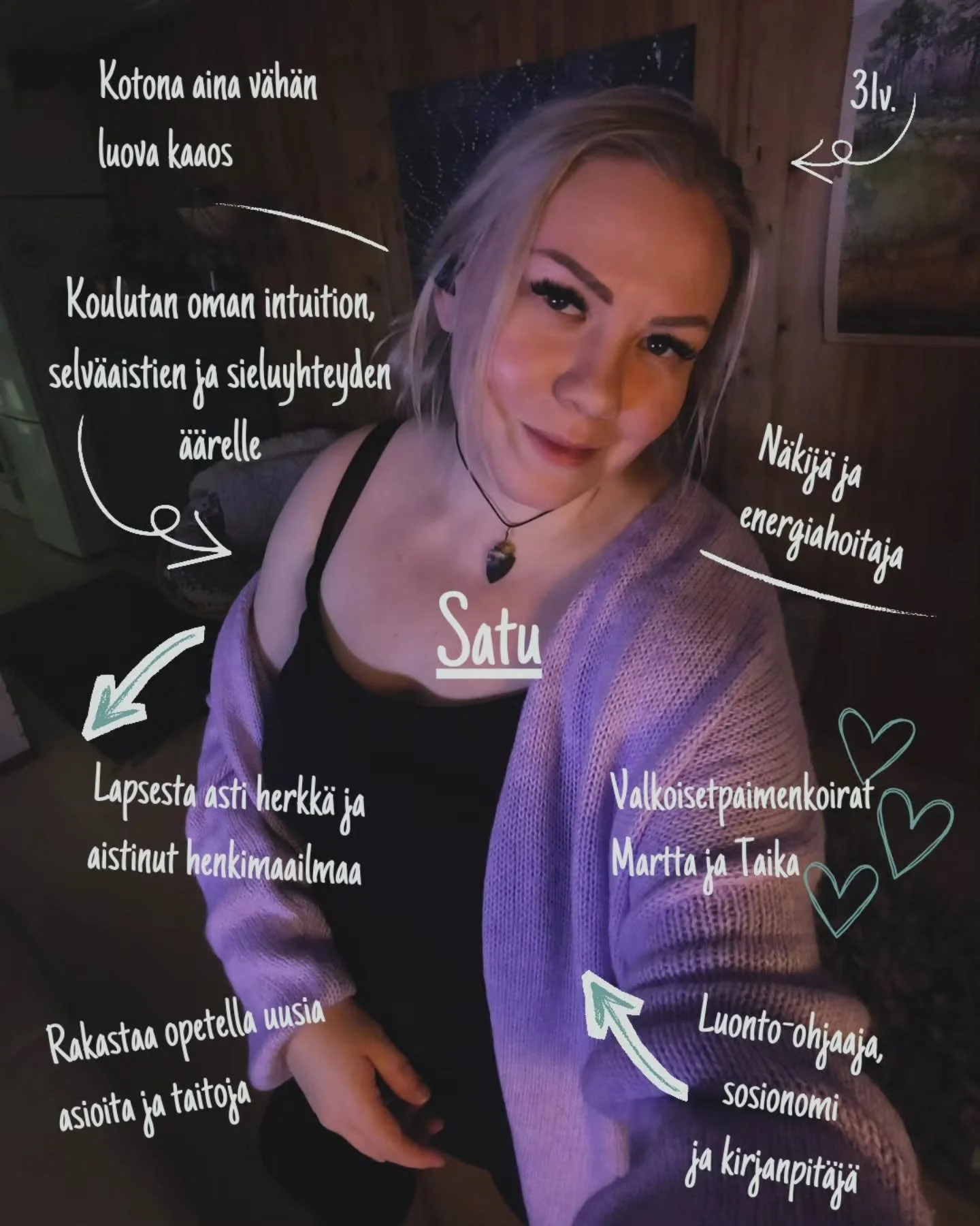 Heippa! Ihanaa ett&auml; olet l&ouml;yt&auml;nyt tililleni! 💚✨

T&auml;&auml;lt&auml; l&ouml;yd&auml;t ajatuksia mm. henkimaailmasta, energiahoitamisesta, kanavoinnista ja varjoty&ouml;st&auml; maanl&auml;heisen n&auml;kij&auml;n silmin.

Koen, ett&