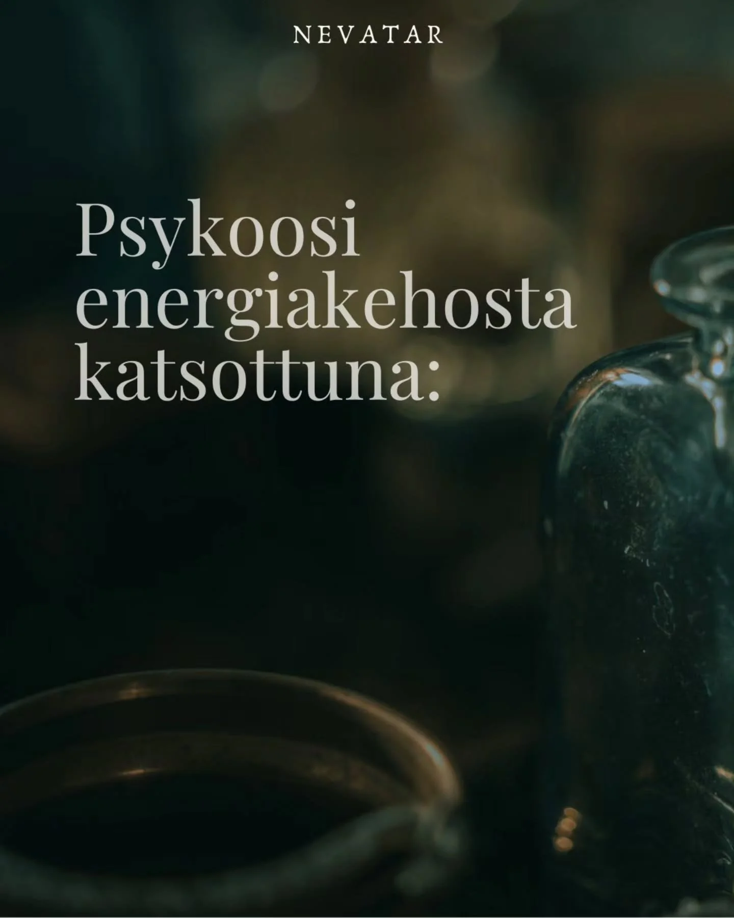 T&auml;st&auml;p&auml; heti syv&auml;&auml;n p&auml;&auml;tyyn maanantain kunniaksi. Olen kohdannut vuosien varrella muutaman psykoosiin joutuneen ihmisen ja saanut siten my&ouml;s n&auml;hd&auml;, mit&auml; energiassa on tapahtunut.
 
Psykoosi ei ku