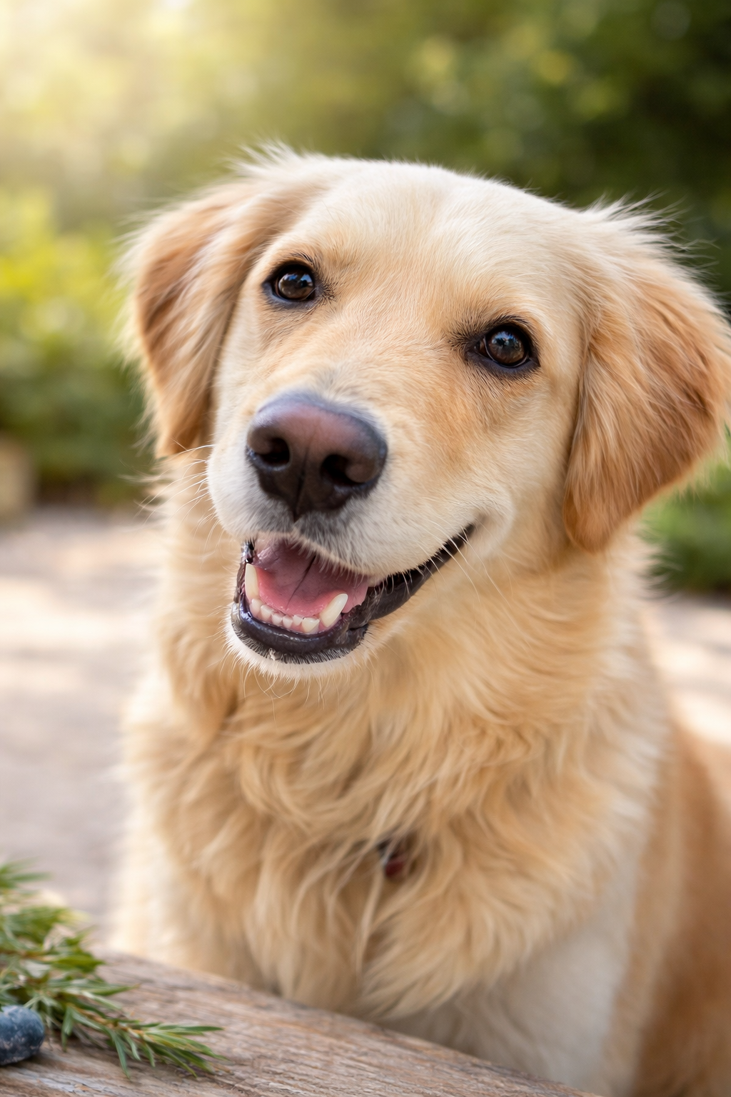 happy golden retriever looking at camera natural lifestyle image Nature4Paws