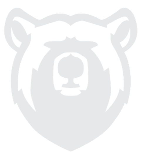 Black and white stylized bear face logo.