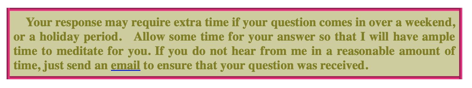 Text box with instructions about response time and email follow-up, bordered in pink with yellowish-green background.