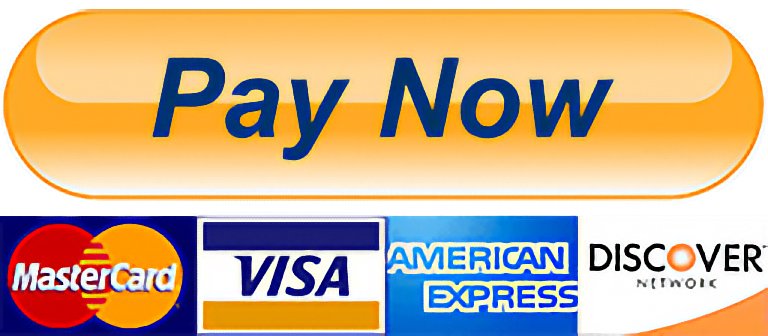 Pay now button with logos for Mastercard, VISA, American Express, and Discover.