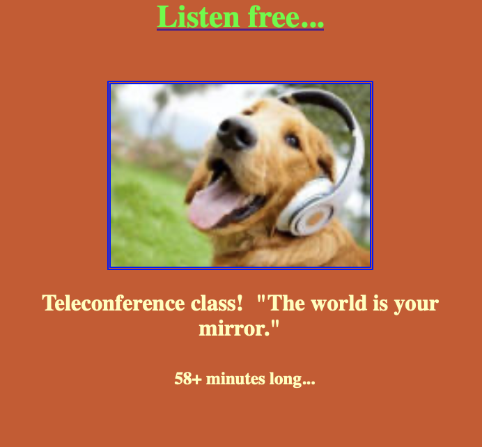 A golden retriever dog wearing headphones outdoors with a blurred green background.