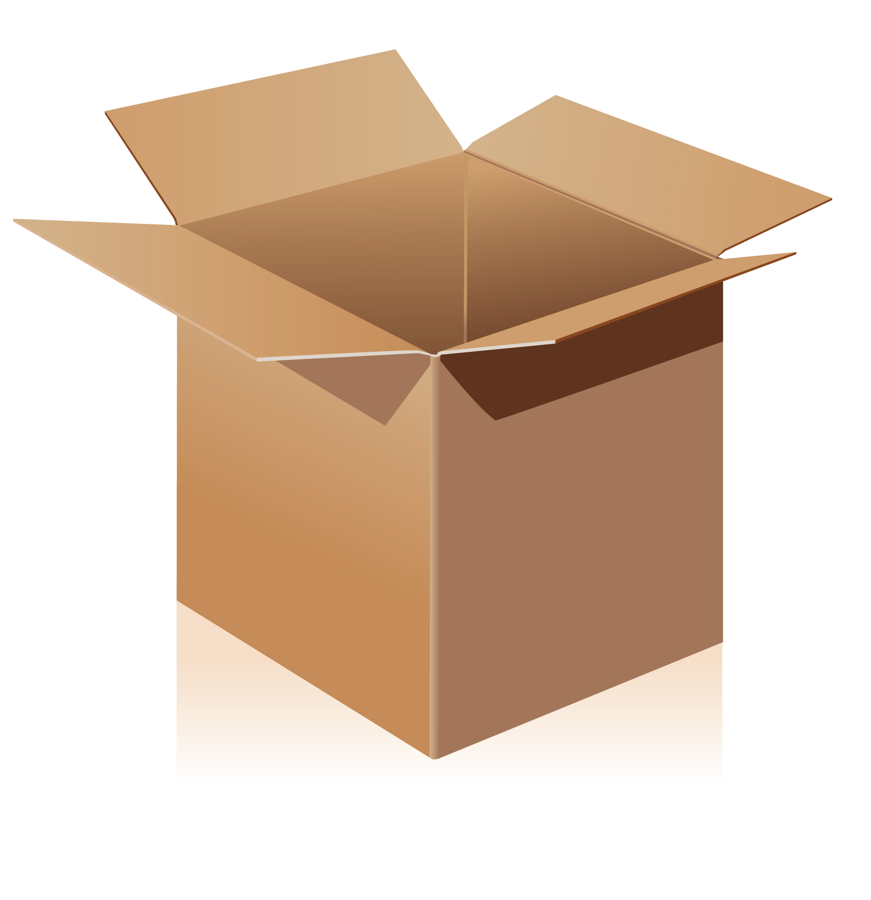 Empty open cardboard box on a plain background.