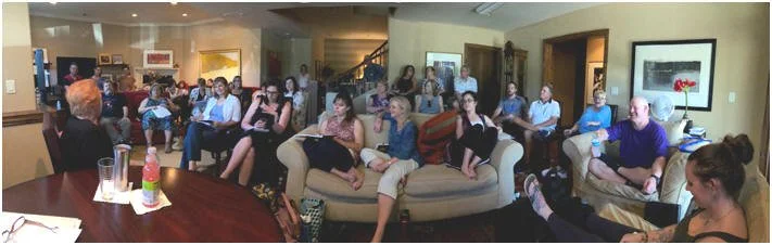 Large group of people attending a workshop with Judy Goodman.