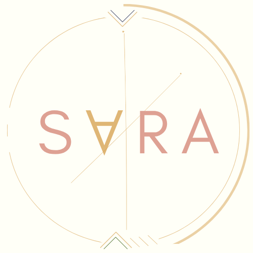 A clock face with the word 'SARA' written in pink and gold letters, positioned upside down.