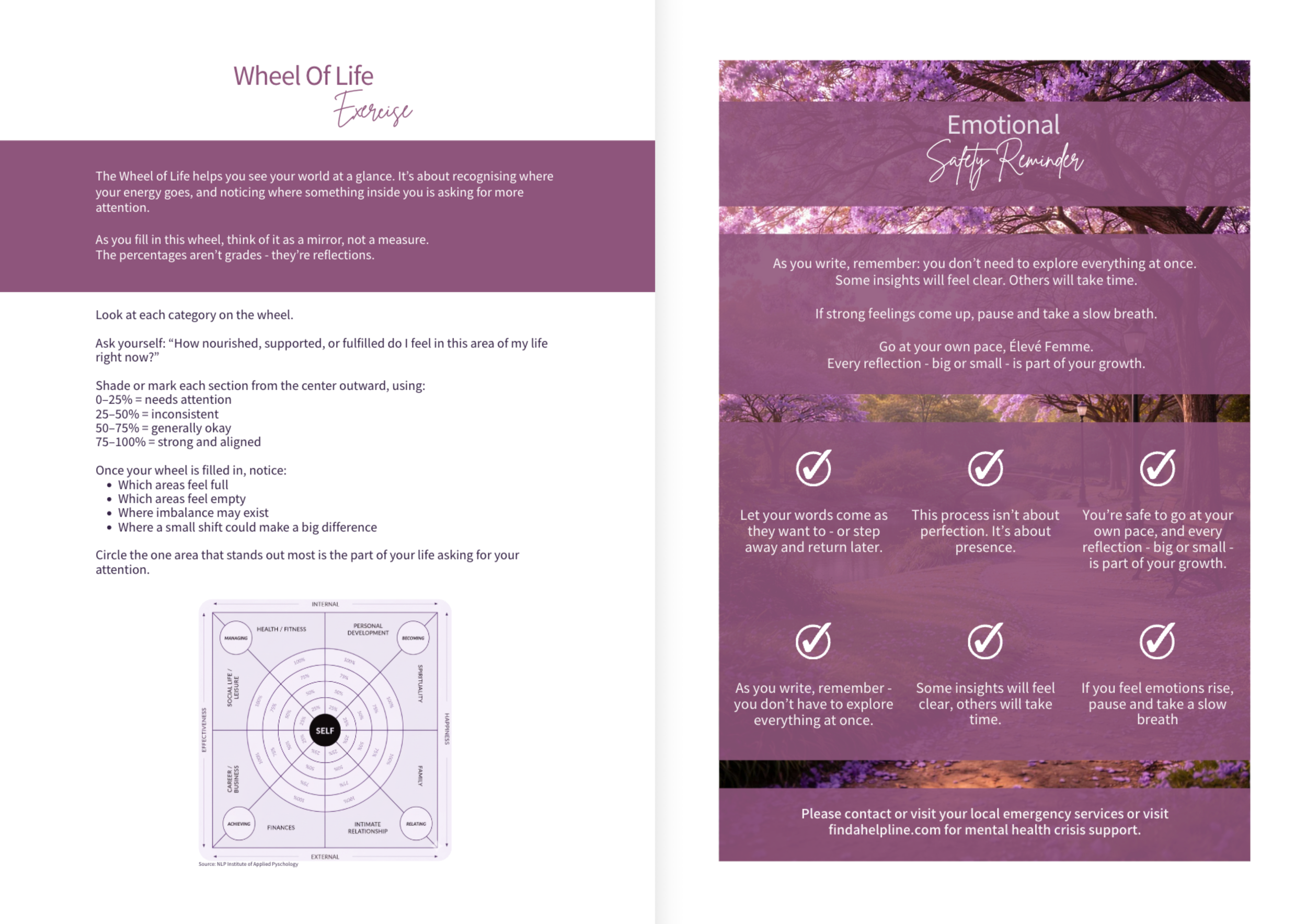 Preview of interior pages from the Élevé Femme journal.