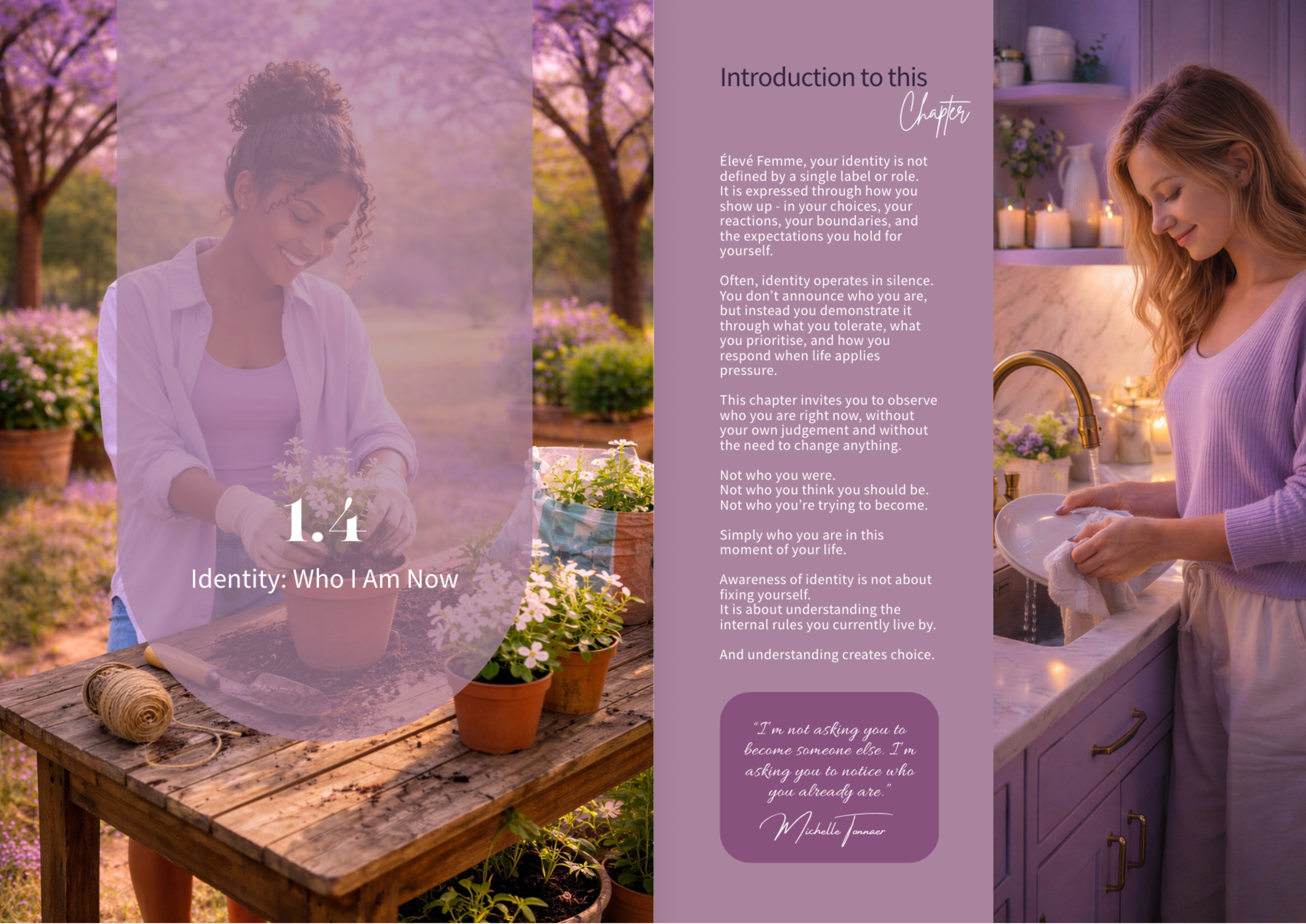 Preview of interior pages from the Élevé Femme journal.