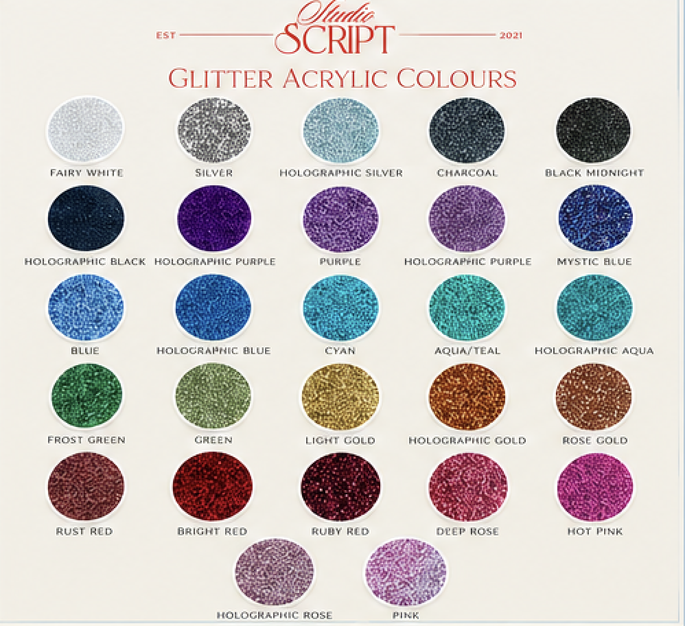 Studio Script Co glitter acrylic colours