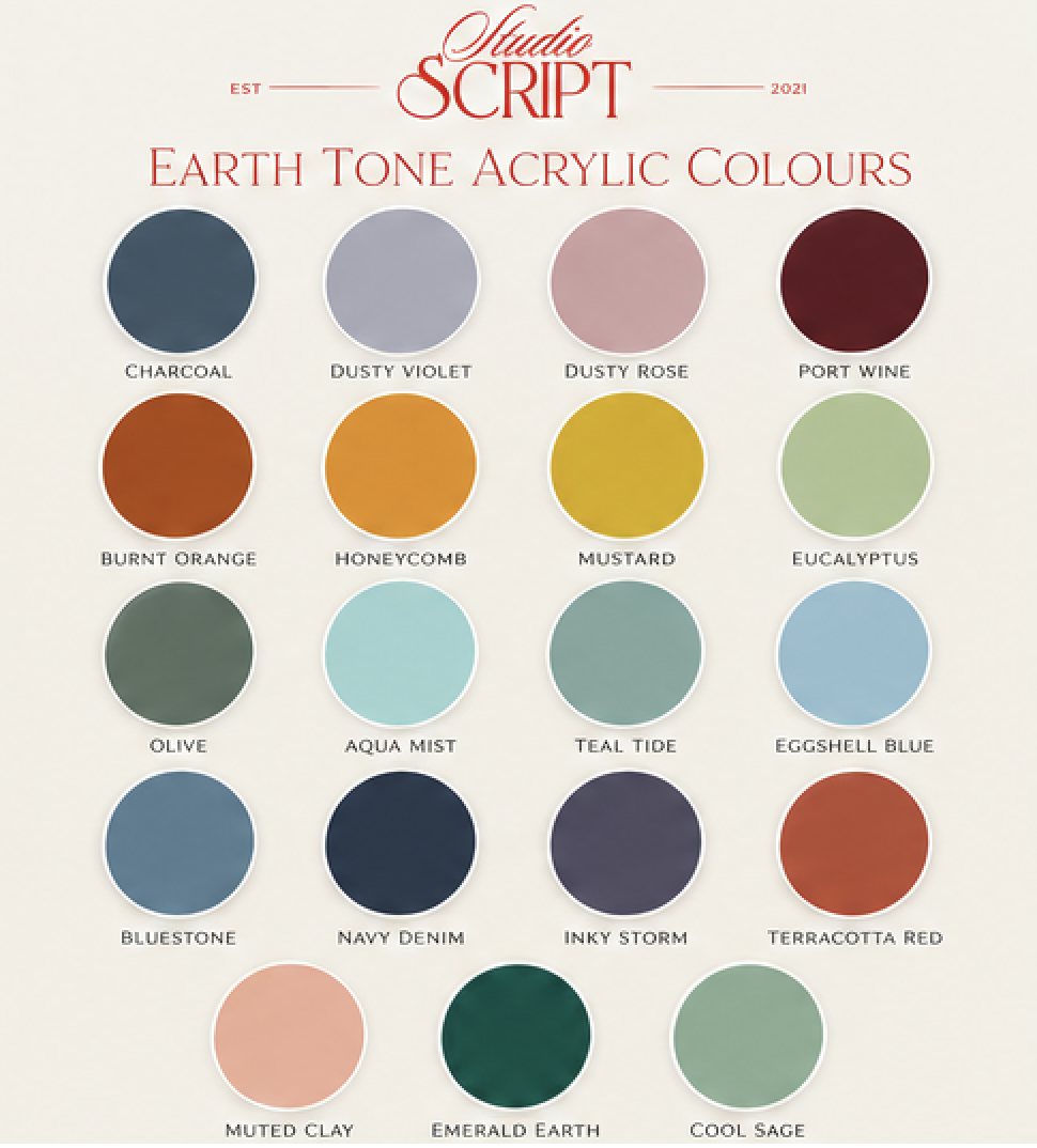 Studio Script Co earth tone acrylic colours