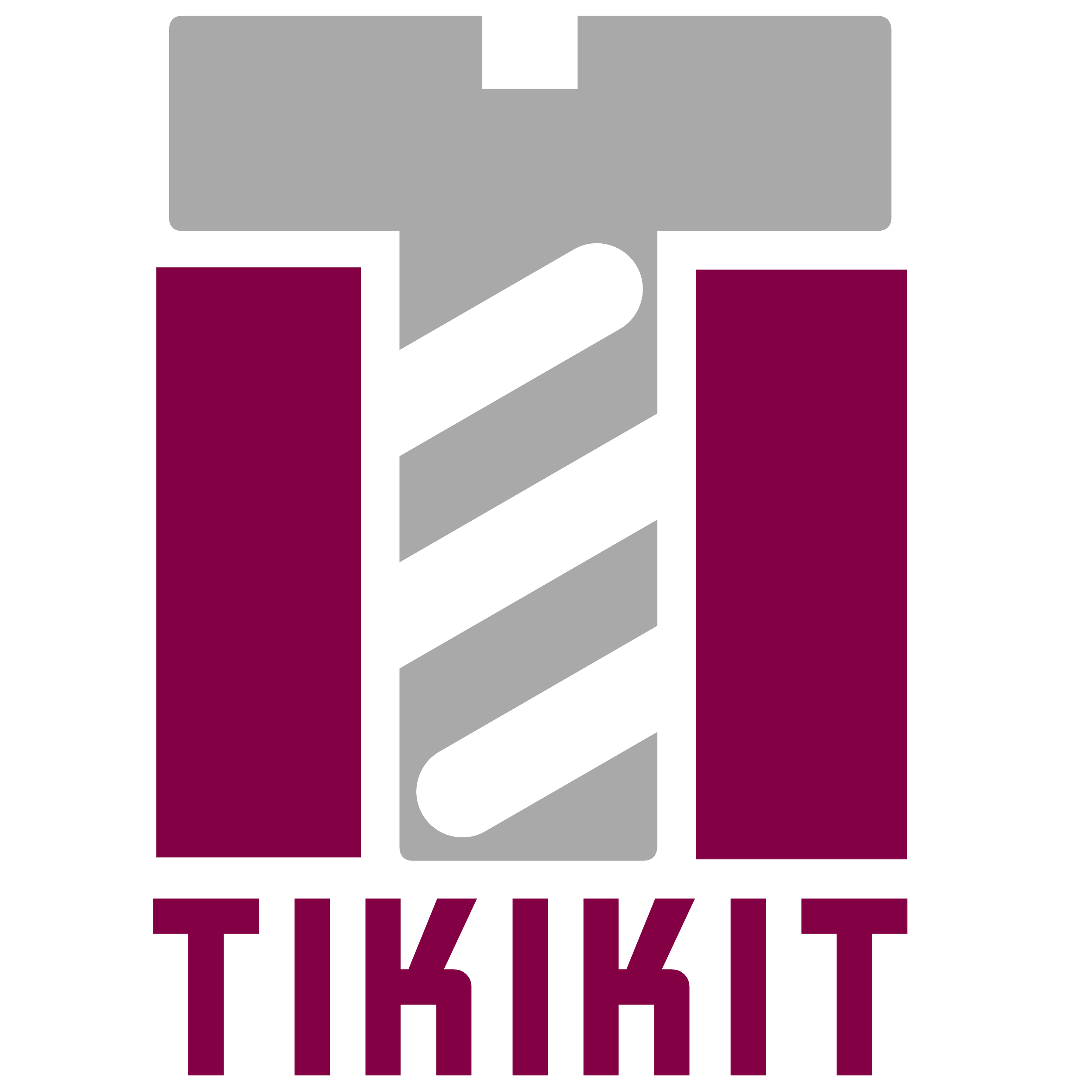 Logo featuring a stylized DNA double helix with a large grey T-shaped top, red sides, and black and grey spirals, with the word 'TIKIKIT' in red capital letters below.