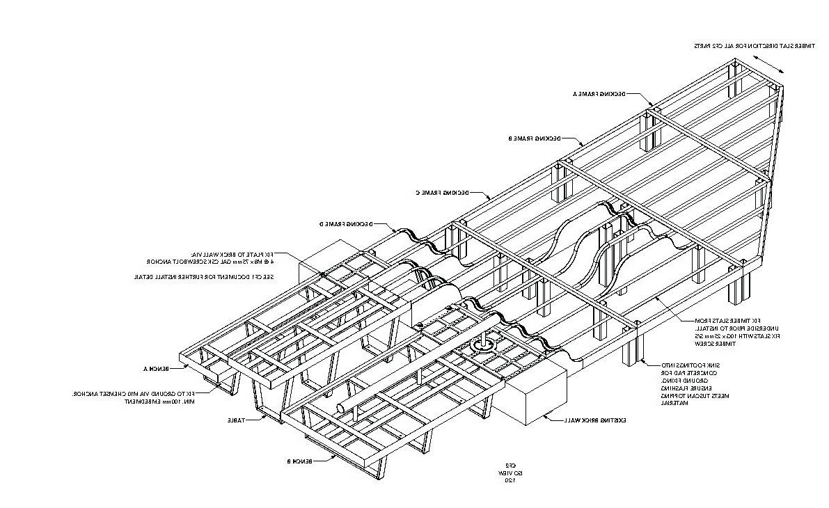 Technical drawing of a metal-bed frame with labeled parts such as corner and side rails, support beams, and cross supports, shown in an isometric view.