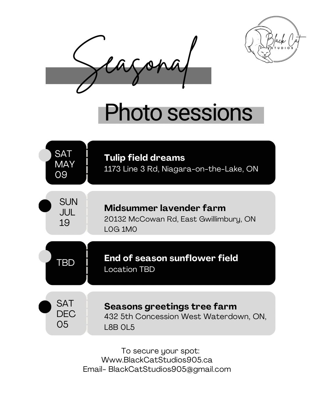 We&rsquo;re so pleased to officially announce our first year of mini sessions. 😍

We&rsquo;ve selected our dates (fall location pending) and selected our themes. It&rsquo;s up to you all to come out &amp; get some stunning shots taken! All times &am