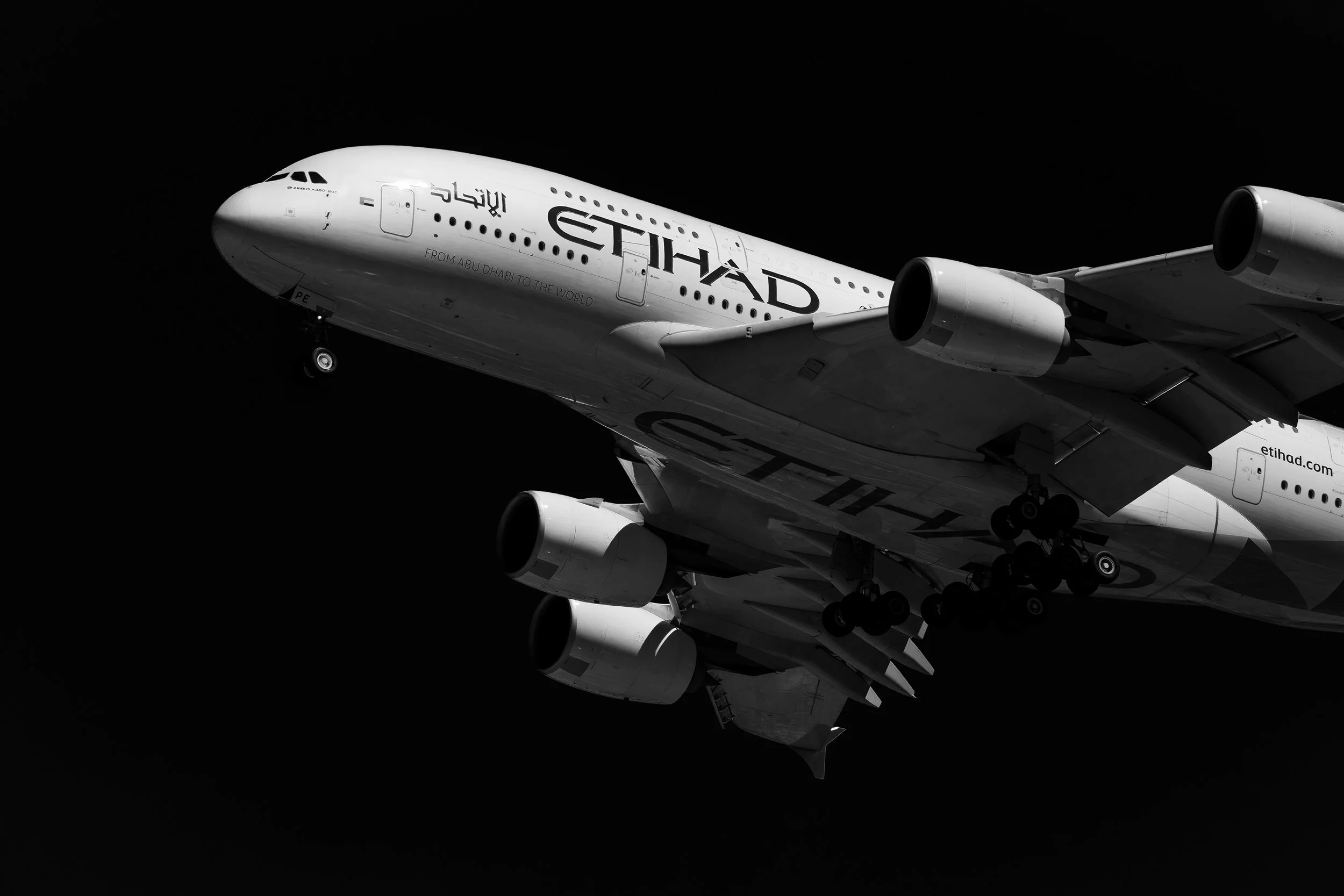 Etihad Airways Airbus A380 B&W