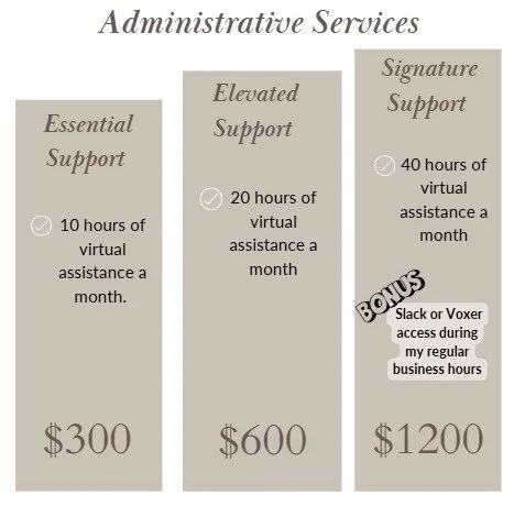 Virtual Assistant administrative support packages