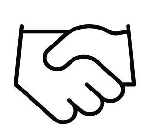 Outline of a handshake with a dollar sign in the center