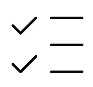 A checklist with three completed items, each next to a checkmark and corresponding lines of text.