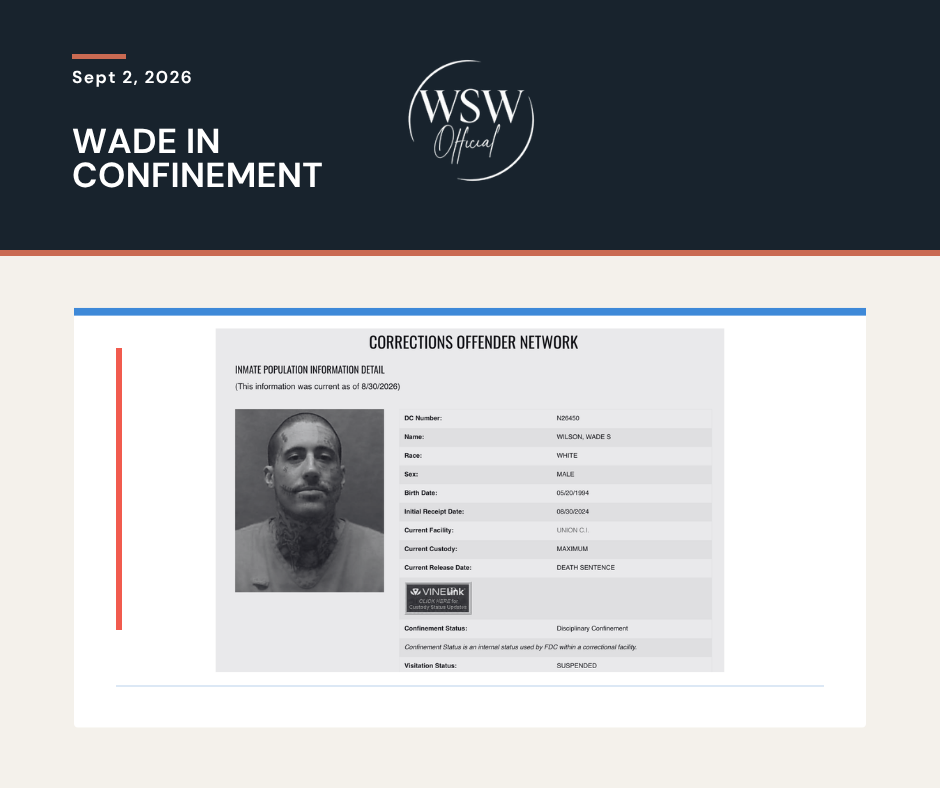 Update on Wade’s Confinement Status