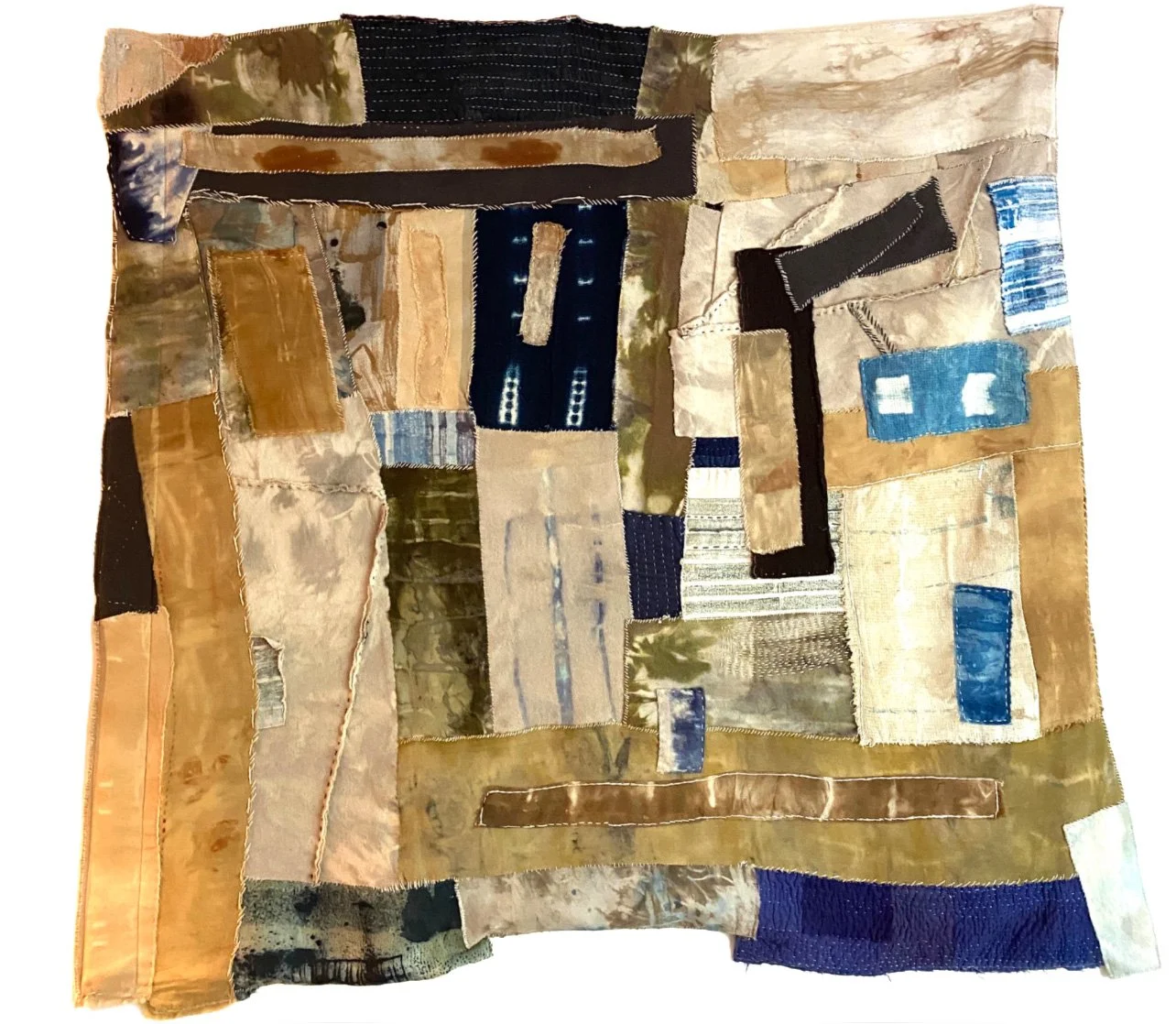 Boro: cotton, wool, dyed, stitched, 48x48
