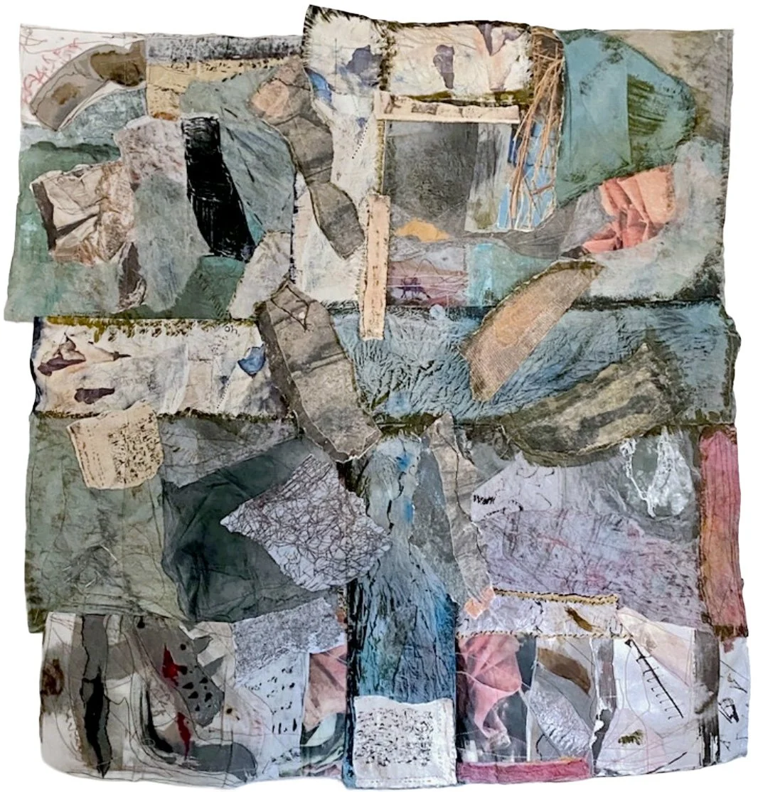 Joomchi Collage: mulberry paper, pieced, stitched, 32x35x1
